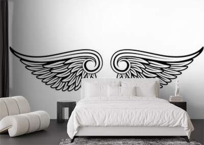 beautiful bright color illustration of black and white wings on the background Wall mural