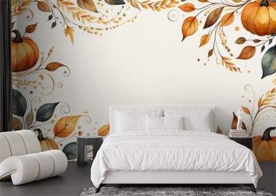 A decorative autumn-themed border featuring pumpkins and leaves in warm colors, ideal for seasonal invitations or decor. Wall mural