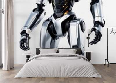 A futuristic robot with a sleek design, featuring glowing elements and articulated limbs. Wall mural