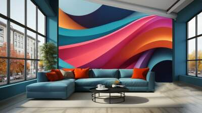 A vibrant abstract design featuring flowing shapes in various colors. Wall mural