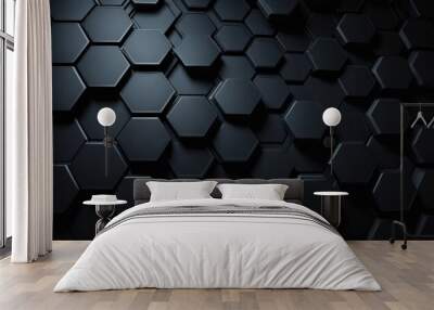 Abstract background of dark gray hexagonal shapes arranged in a repeating pattern, creating a textured and modern feel. Wall mural