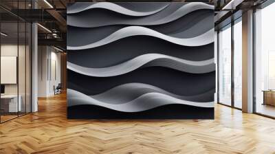 Abstract background with flowing, wavy lines in shades of gray. Wall mural