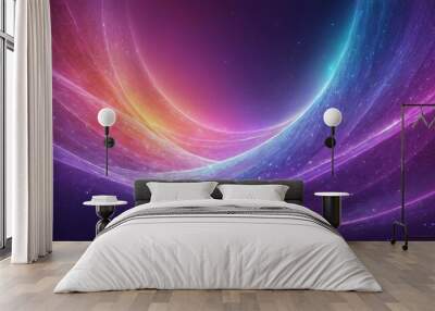 Abstract colorful glowing waves with a starry background. Wall mural