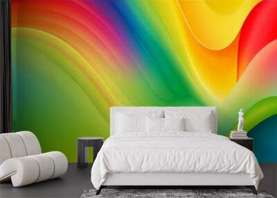 Abstract colorful wave background with vibrant gradients in red, orange, yellow, green, blue, and purple. Wall mural