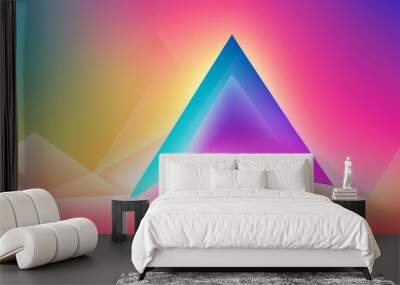 Abstract geometric background with a glowing blue and purple triangle on a colorful gradient backdrop. Wall mural