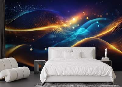 Abstract waves of blue and orange light create a dynamic and vibrant visual effect. Wall mural