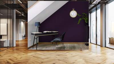 Attic home office room with violet wall Wall mural