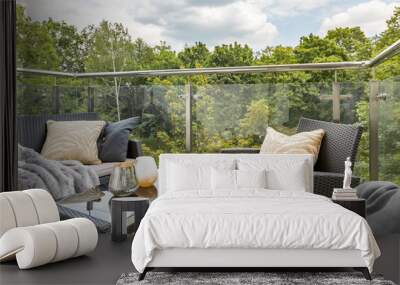 Balcony with green forest view Wall mural