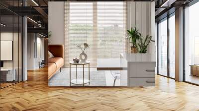 Big window with wooden blinds in elegant studio apartment Wall mural