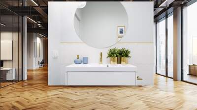 Bright bathroom with round mirror Wall mural