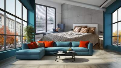 Elegant bedroom with concrete wall Wall mural