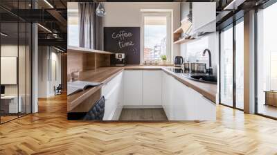 Modern kitchen with wooden worktop Wall mural