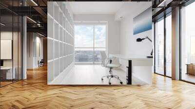 White home office with view Wall mural