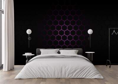 Black hexagon and pink neon light Wall mural