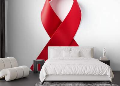 cancer awareness, red ribbon isolated on white background Wall mural