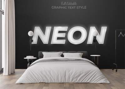 Neon White Editable Text Style Effect Premium Wall mural