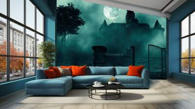 .Horror halloween haunted house in creepy night forest.	 Wall mural