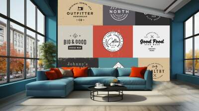 Different vintage logo templates with different colored backgrounds. Wall mural