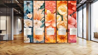 watercolor elements with colorful flowers, AI Generated Wall mural