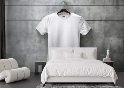 white t-shirt on wooden hanger. White tshirt mockup template, ai generated Wall mural