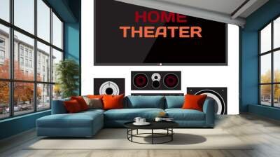 Home cinema system. Home theater flat vector illustration. TV, l Wall mural