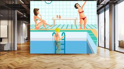 Swimming pool in the sauna in the spa salon. Three beautiful wom Wall mural