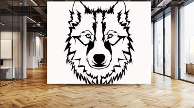 Vector illustration of wolf face black and white tattoo Wall mural