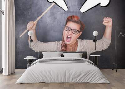 angry screaming teacher with pointer Wall mural