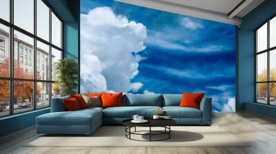 blur white heap cloud sunshine in summer  blue sky soft cloud Wall mural