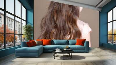 Little girl with long healthy brunette hair with creative braid hairdo on health care theme
 Wall mural