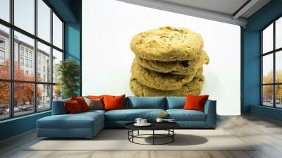 Chocolate chip cookies on white background Wall mural