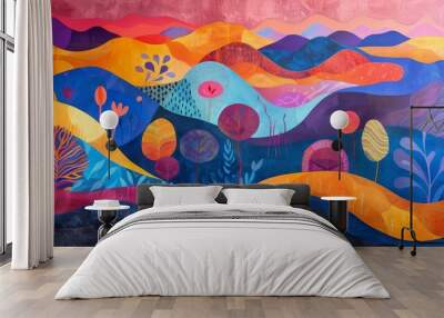 Abstract Tundra, A tundra with abstract shapes and vibrant colors Wall mural