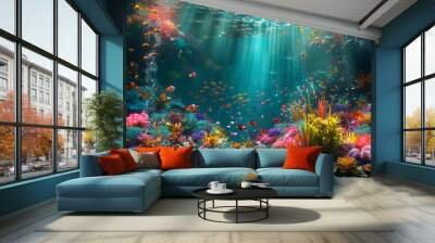 Abstract Underwater World, An underwater world with abstract shapes and vibrant colors Wall mural