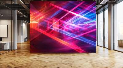 Dynamic Laser Beams: Laser beams creating dynamic patterns and intersections, rendered in bright colors against a dark background for a futuristic effect. Wall mural