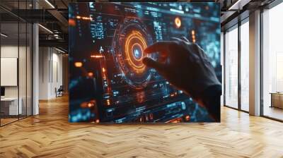 Futuristic Cybersecurity Threat Response System: An AI-driven response to a cyber attack, with holographic interfaces showing countermeasures. Wall mural