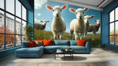 Baby Sheeps in a field Wall mural