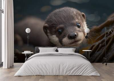 Cute baby otter portrait Wall mural