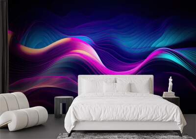 Holographic Neon Fluid Waves background, wallpaper Wall mural