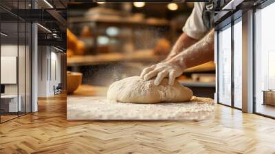 baker kneading dough on the table Wall mural