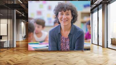 teacher with students in classroom Wall mural