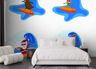 set of surfing christmas characters Wall mural