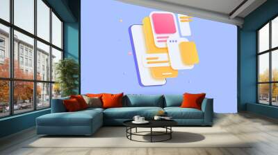 3D Application Development and UI-UX design Concept, Smartphone app design layout interface. 3D Vector illustration Wall mural