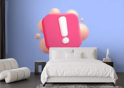 3d pink danger attention bell or pink emergency notifications alert on rescue warning 3d icon. Alert important for security urgency concept. 3d vector render illustration Wall mural