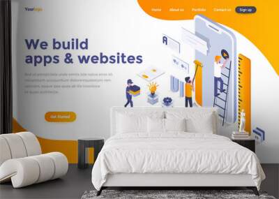 Flat color Modern Isometric Concept Illustration - We build apps and websites Wall mural