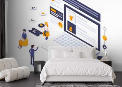 Flat color Modern Isometric Illustration design - Online shopping Wall mural