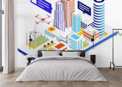 Flat color Modern Isometric Illustration - Smart city Wall mural