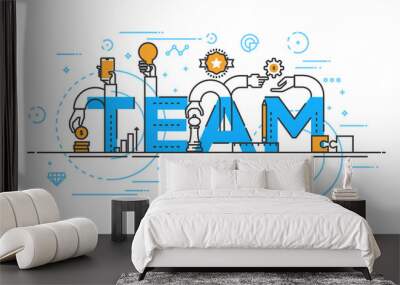 Flat design line concept -Team Wall mural