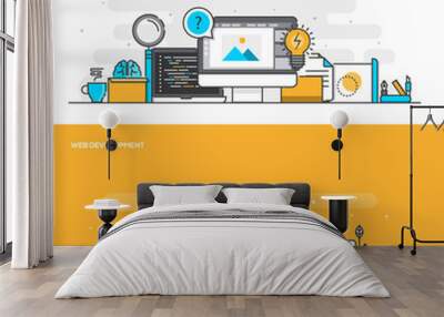 flat line color concept- creative process and web development- c Wall mural