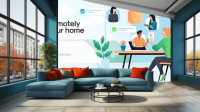 Flat Modern design Illustration of Work remotely Wall mural