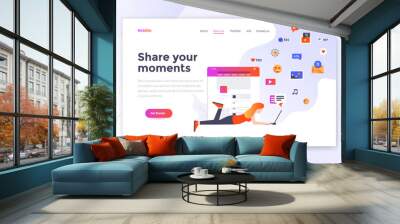 Flat Modern design of wesite template - Share your moments Wall mural